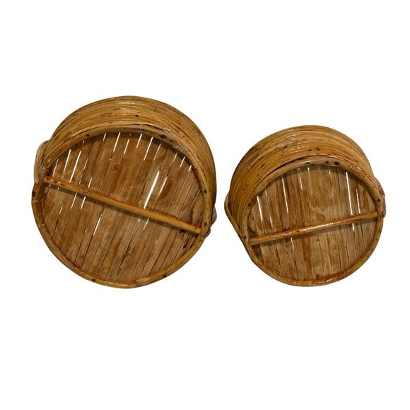 Vintage Woven Rattan Nesting Basket Set With Handles - Picture 8 of 10